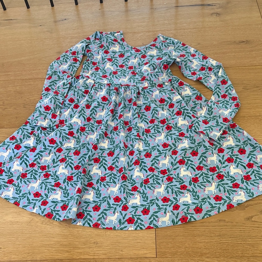 Hanna Andersson swing Floral Unicorn Kids Dress - Blue and Red 12